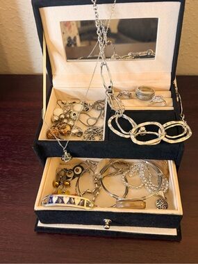 NWT Black Jewelry Box Full of Silver Tone Jewelry - Women's Jewelry 25+ pcs